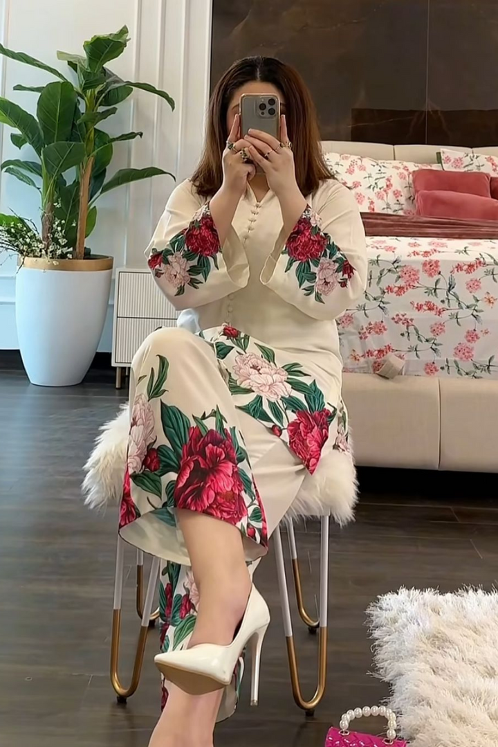 Elegant Floral White Ensemble Flower Dress for Women